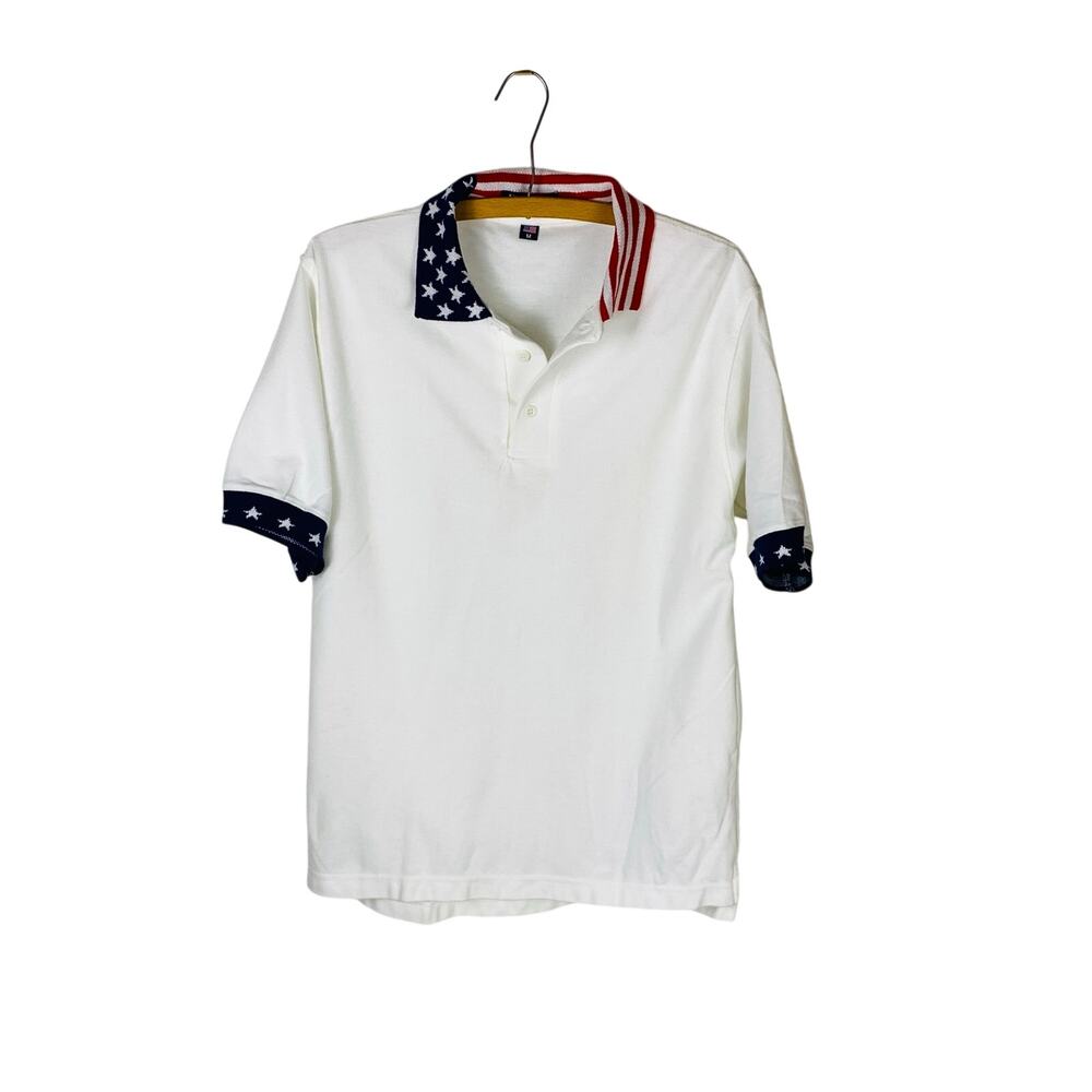 Patriotic USA Polo Red White Blue Shirt Flag Collar Size M